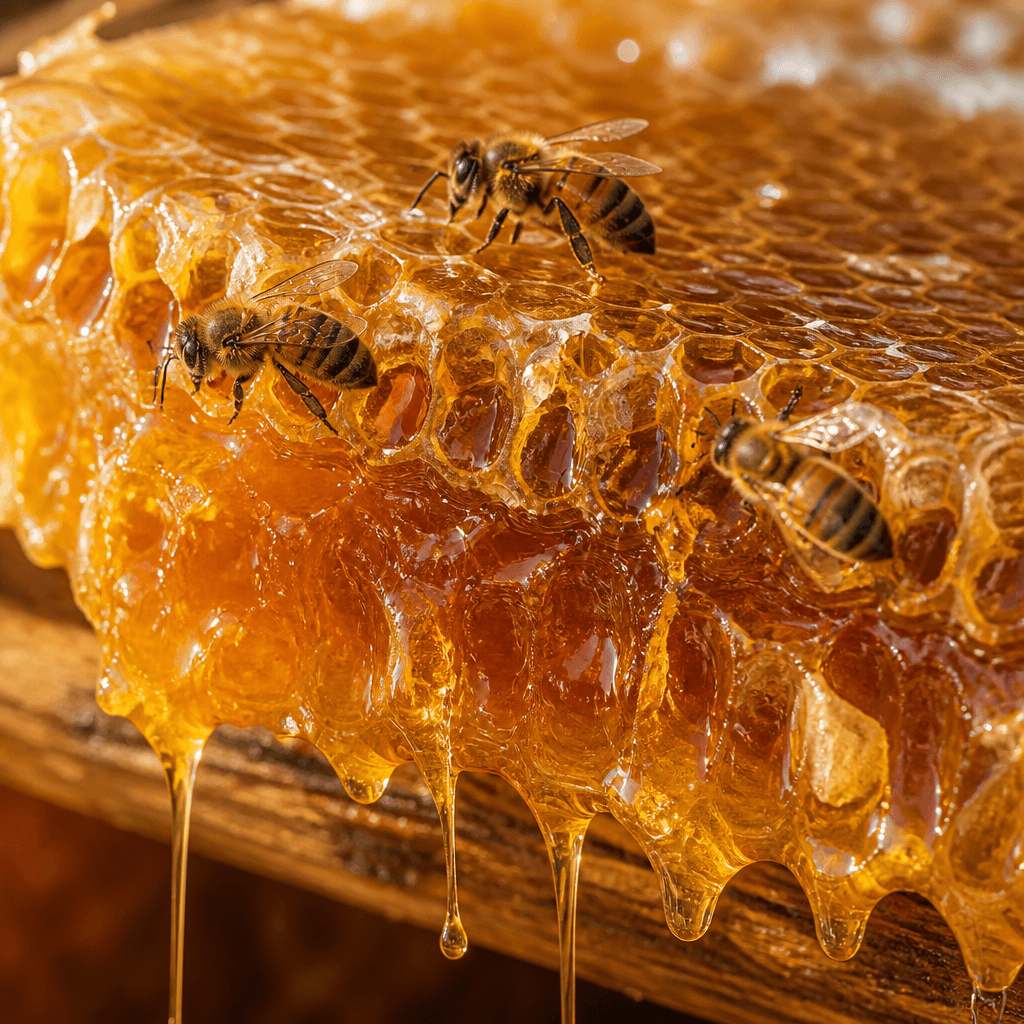 Honeycomb dripping with raw honey